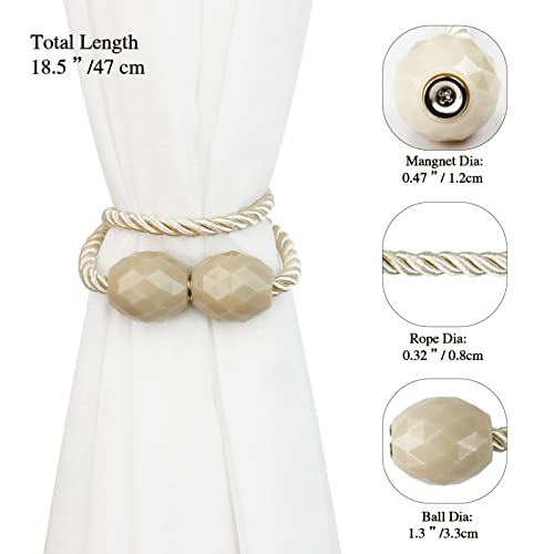Strong Magnetic Curtain Tiebacks Beige 2 Pack Decorative Tie Backs Outdoor Curtain Rope Tiebacks Elegant Curtain Holdbacks for Drapes