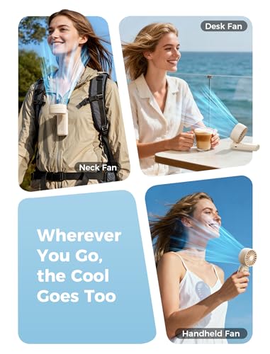 Aecooly Mighty Portable Handheld Fan | 20H Max Cooling Time | 3 Flexible Modes | 5 Speeds Wind | Battery Level Display | USB Rechargeable Mini Personal Battery Powered, Gifts for Women, Travel -Beige