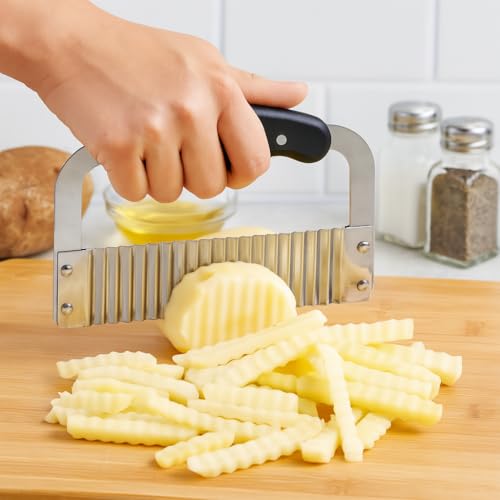 HIC Kitchen Crinkle-Cut Wave Slicer French Fry Vegetable Cutter, Stainless Steel Blade, For Waffle Fries Chips Decorative Vegetables Holiday Meal Prep And Baby-Led Weaning