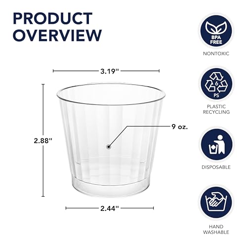 Party Essentials Deluxe/Elegance Hard Plastic Party Cup/Old Fashioned Tumbler/Cocktail Glass, 9 oz., 80 Count, Clear