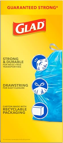 Glad 30 Gallon Garbage Bags, Large Drawstring Trash Bags, Blue, 28 Count (Pack of 1)