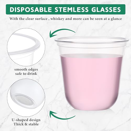 Ziliny 100 Pcs Plastic Stemless Wine Glasses Disposable Plastic Wine Glasses for Parties Weddings Birthdays Cocktail(Clear,10oz)