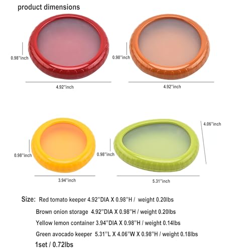 4PC Silicone Fruit and Vegetable Storage Containers Set for Fridge, Onion Storage Container, Avocado keeper,Tomato Saver,and Lemon holder