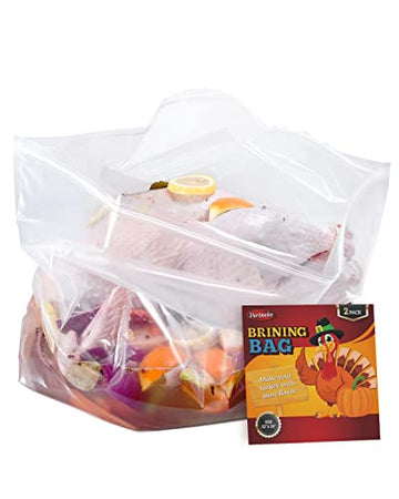 Turkey Brine Bags, 26"×22", 2 Pack, Holds up 35lbs, Thicker Brining Bags with Double Zip Lock & 2 Cotton Strings, Extra Large Brine Bag Fits