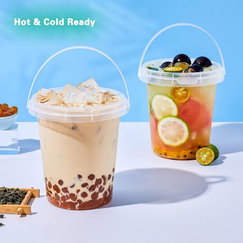 10 Pack 34oz Plastic Cups with Lids and Straws, Disposable Iced Coffee Cups with Lids,Sturdy & Food Safe Drink Buckets for Cold/Hot Drinks,Smoothies, Fruit Drinks Cups Summer Beverages,Bar/Beach Party
