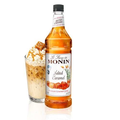 Monin - Salted Caramel Syrup, Natural Flavors, Great for Mochas, Lattes, Smoothies, Shakes, and Cocktails, Non-GMO, Gluten-Free (1 Liter)