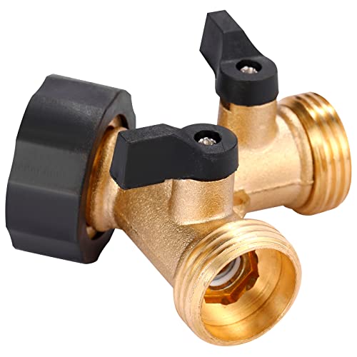 Garden Hose Splitter 2 Way Heavy Duty, Y Connector Brass Garden Hose Adapter, Hose Bib Splitter with 2 Extra Rubber Washers