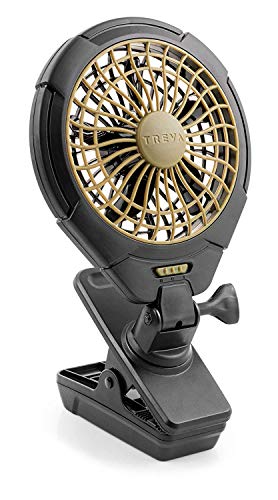 Treva 5 Inch Battery Powered Clip Slim and Portable Cooling Fan with Clamp for Travel, Outdoor,Camping, Car, Office Desk, Baby Stroller - Multi-Directional Rotating and Adjustable Head, Khaki (FC05005)