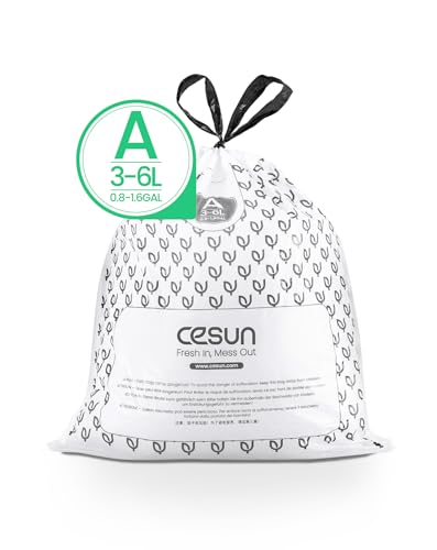 Cesun Code A Drawstring Trash Bags 90 Count, Pre Cut 1.6 Gallon / 6 Liter Small Bathroom Trash Can Liners, White