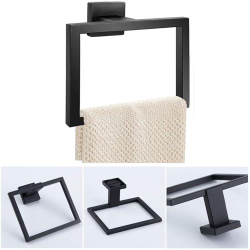 Towel Ring - Thicken SUS 304 Stainless Steel Towel Holder, Towel Racks for Bathroom, Square Modern Design Hand Towel Holder, Contemporary Hand Towel Bar - Matte Black