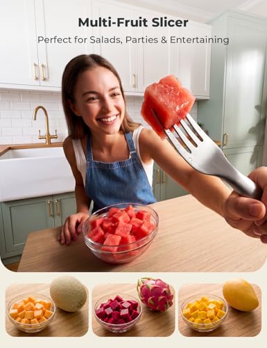 CripsTaste Watermelon Fork Cutter Slicer Tool, 2-in-1 Stainless Steel Fruit Cutter Melon Slicer Cutter Tool, Watermelon Cutting Tool for Home Party Camping Kitchen Gadget