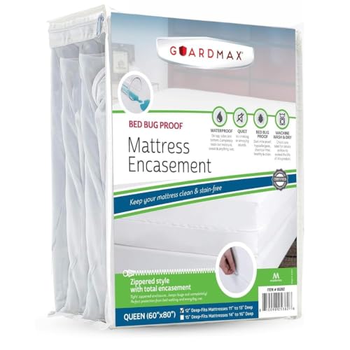 Guardmax Queen Mattress Encasement with Zipper, Waterproof, Bed Bug Proof, and Dust Mite Proof Mattress Protector for Queen Size Bed up to 12" Deep, Zippered All Around Jersey Knitted Mattress Cover