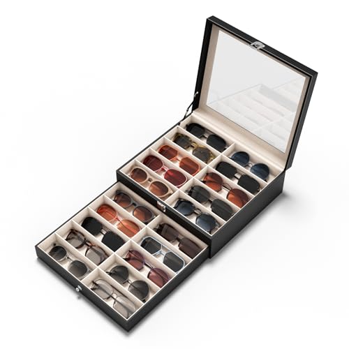 NEWLOOP 20 Slots Sunglass Organizer for Women Men Sunglasses Storage Box for Multiple Pairs of Eyeglass Holder Display Case