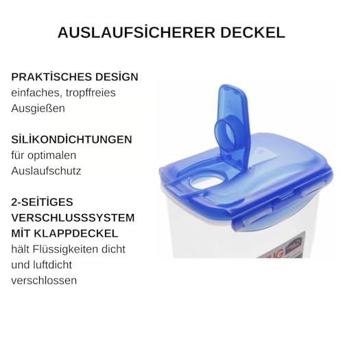 LocknLock Aqua Fridge Door Water Jug with Handle BPA Free Plastic Pitcher with Flip Top Lid Perfect for Making Teas and Juices, 3 Quarts, Blue