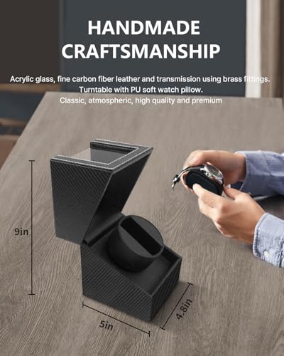 Watch Winder for Automatic Watches: Automatic Single Watch Winder Box with Japanese Quiet Motor, Rotating Watch Case in Black Carbon Fiber Leather, Gifts for Men & Collectors