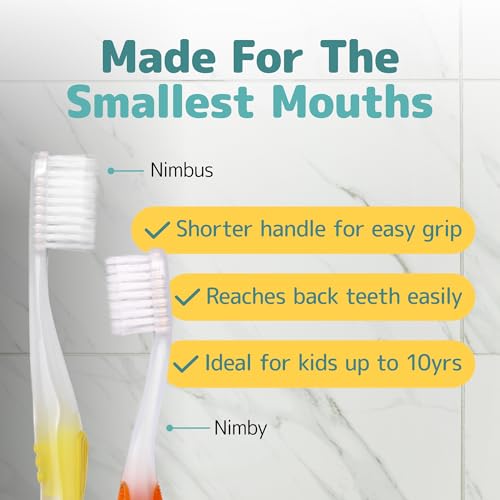 NIMBUS NIMBY Kid's Extra Soft Toothbrushes for Sensitive Teeth and Receding Gums, Periodontist Design Plaque Remover Travel Toothbrush, Individually Wrapped (4 Pack, Colors May Vary)
