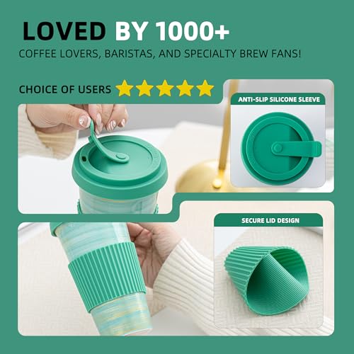 Ceramic Coffee Mug with Lid & Straw, 15oz Handmade Glazed Travel Mug, Microwave & Dishwasher Safe, Fits Most Car Cup Holders, Giftable Mug for Latte, Iced Coffee & Daily Warm Drinks