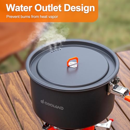 Odoland Camping Cookware Mess Kit, Non-Stick Lightweight Camping Pot and Fry Pan Set with Mesh Bag for Backpacking, Outdoor Cooking and Picnic