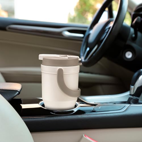 Large Insulated Reusable Travel Mug with Handle, for Hot & Cold Drinks Durabile BPA-Free Plastic, Microwave & Dishwasher Safe, Portable Travel Coffee Tumbler Cup - 100% Leakproof Lid - 32 oz (Beige)