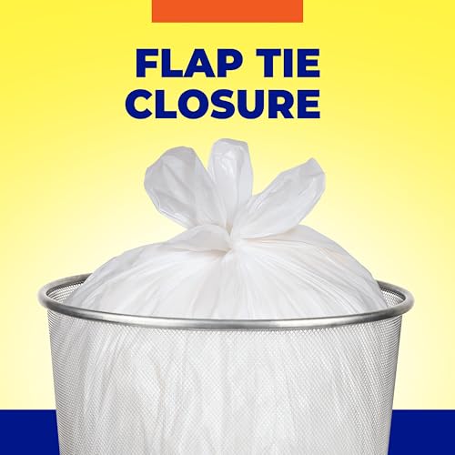 Hefty Essentials Flap Tie 4 Gallon Trash Bags, 52 Count, Small Scented Trash Bags for Bathrooms, Bedrooms, Dorm Rooms, Home Offices, and More, Fresh Linen Scent, White
