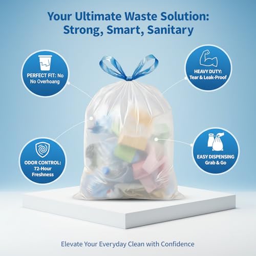 8 Gallon Trash Bags Drawstring 1.2 Mil - 100 Count White Medium Garbage Bags Unscented, 30 Liter Thick Plastic Trash Can Liners for Home Kitchen Bathroom
