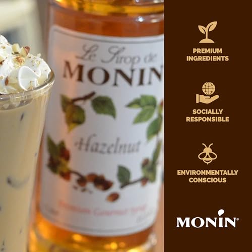 Monin - Hazelnut Syrup, Nutty Taste of Caramelized Hazelnut, Natural Flavors, Great for Mochas, Lattes, Smoothies, Shakes, and Cocktails, Non-GMO, Gluten-Free (1 Liter)
