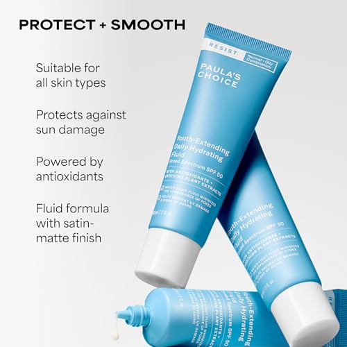 Paula's Choice RESIST Daily Hydrating Fluid Face Moisturizer with SPF 50 Sunscreen, Face Sunscreen for Oily Skin, Chamomile & Vitamin E, UVA/UVB Protection, Fragrance-Free, TSA Friendly