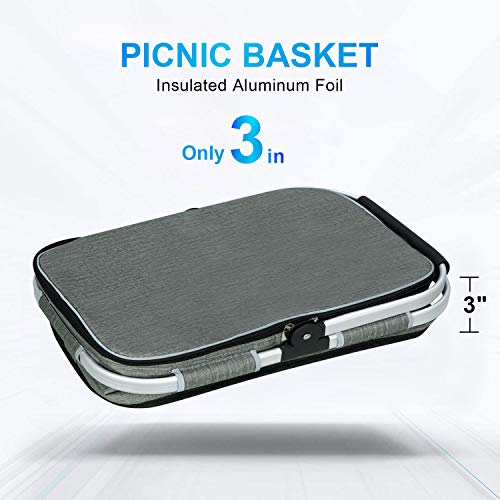 LIQING 35L Large Picnic Basket 2 Layers of Internal Pockets Leak-Proof and Insulated, Folding with Internal Support for enhansed Stability