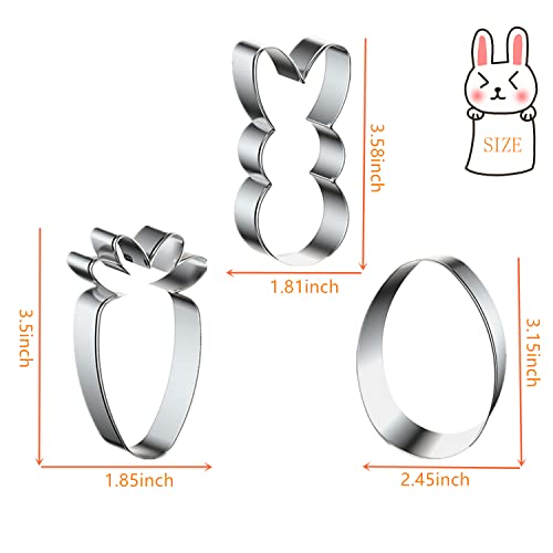 Easter Cookie Cutters, 3 Pieces Carrot Egg Bunny Rabbite Shapes Metal Cookie Cutters Stainless Steel Sets Holiday Themed Baking Kit