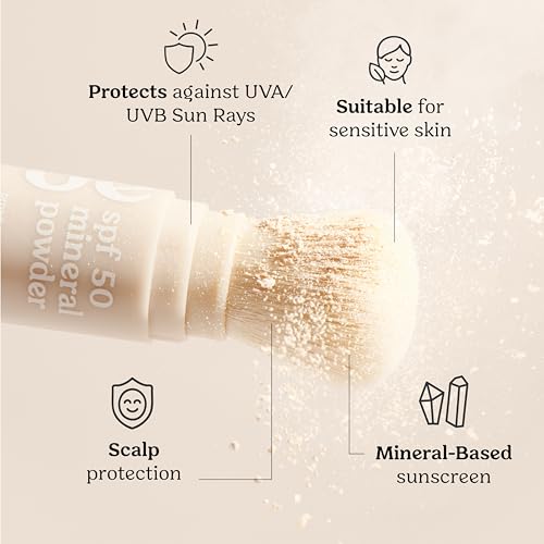 Roe Wellness- SPF 50 Powder Sunscreen Mineral-Based, Non-Toxic Brush-on For Kids, Adults & Babies | For Scalp, Face & Body (Reef Safe)