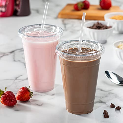 GUSTO Clear Plastic Cups with Flat Lids [20 oz - 100 Count] - Disposable Iced Coffee Cups with Lids - PET Plastic Cold Cups for Smoothies, Juices & To-Go Drinks - Formerly Comfy Package