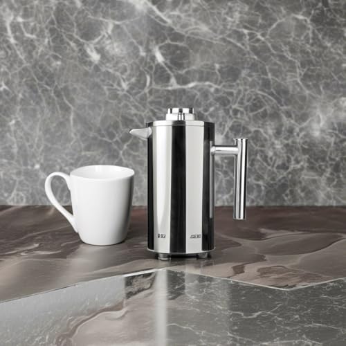 Small Stainless Steel French Press, 12oz Dual-Filter Coffee Plunger Pot Brewer and Maker for Individual Serving, Silver