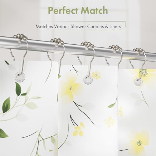 Amazer Shower Curtain Hooks, Decorative Rust Proof Stainless Steel Shower Curtain Hooks for Bathroom Shower Rods Set of 12, Polished Nickel