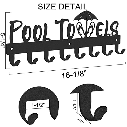 IBosins Pool Towel Rack with 8 Hooks, Towel Holder Wall Mounted for Outdoor or Bathroom, Towel Hanger for Hanging Bathrobes, Towels, Clothes - Perfect Pool Area Outside Sign and Decor (Black)