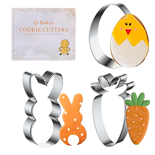 Easter Cookie Cutters, 3 Pieces Carrot Egg Bunny Rabbite Shapes Metal Cookie Cutters Stainless Steel Sets Holiday Themed Baking Kit