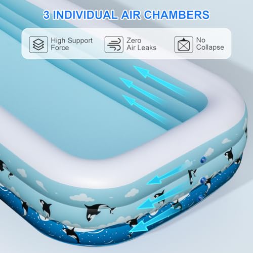 Large Inflatable Swimming Pool 145" x 74" x 22" Family Size Blow Up Pool for Adults & Kids, Oversized Backyard Kiddie Pool for Outdoor, Garden, Summer Water Party