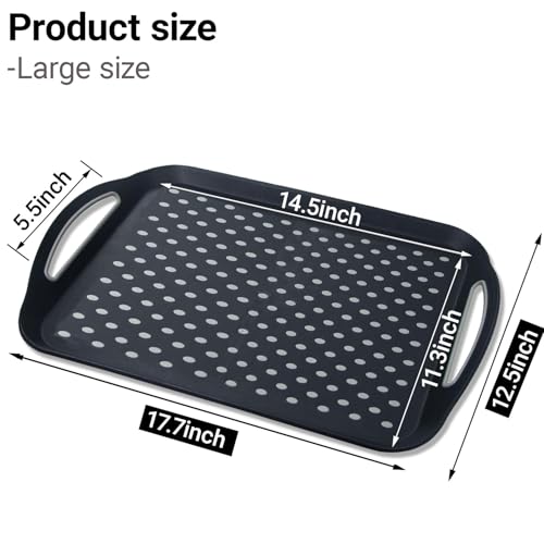 1PCS Large Non-Slip Serving Tray with Handles TV Lap Trays for Eating on Couch Food Serving Tray with Silicone Grippy Dots for Dinner Snack Fruit Dessert Breakfast (Black - 1pcs)