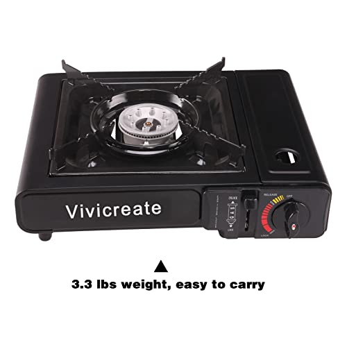 Vivicreate Portable Butane Stove 8500 BTU, Butane Stove with Auto Ignition for Camping, Lightweight Portable Gas Stove Burner with Safety Lock, Butane Burner, Estufa de Gas Portatil(Black)