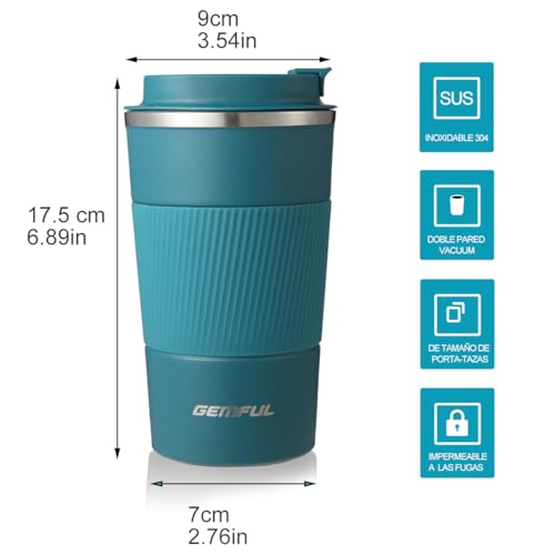 GEMFUL 17oz Travel Coffee Mug To Go Cup with Lid Stainless Steel Insulated Reusable Tumbler Leak Proof Coffee Lovers Gifts for Hot Cold Drinks Women Men Office Car (Blue)