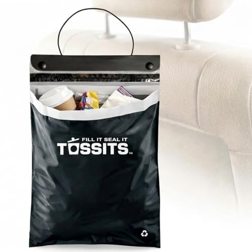 Tossits Recycled Disposable Car Trash Bags – Leakproof, Smell Proof Hanging Garbage Bags for Car, Truck, SUV, RV & Vehicle – Black, 7 Count Disposable Automotive Trash Bags