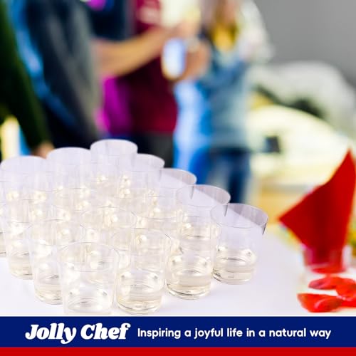 JOLLY CHEF 10 oz Clear Disposable Plastic Cups 200 Pack, Clear Plastic Cups Tumblers, Heavy duty Party Glasses, Disposable Cups for Wedding, Thanksgiving, Christmas Party