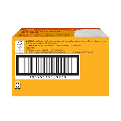 Basics Extra Strong & Flex Tall Kitchen Drawstring Trash Bags, Citrus Scent, 13 Gallon, 40 Count