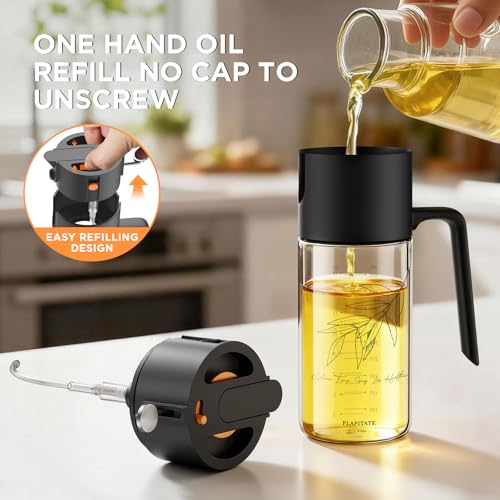 2Pcs 17oz Premium Olive Oil Sprayer for Cooking, 2 in 1 Glass Olive Oil Dispenser Bottle for Kitchen Gadgets, Spray Bottle with Portion Control for Salad, Frying, BBQ (2 Black)