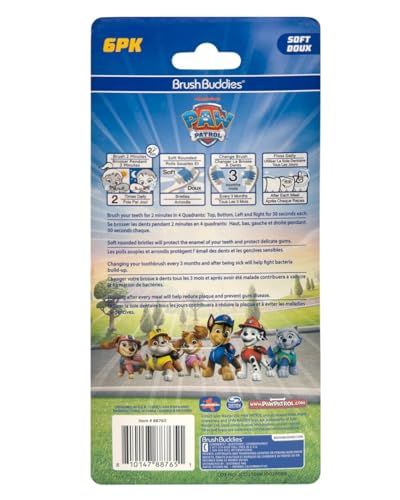 Brush Buddies Paw Patrol Kids Toothbrush Set of 6 Pack Soft Bristle Toothbrushes for Toddlers Ages 2+, Extra Gentle Bristles, Small Head, Easy Grip Handle, Fun Paw Patrol Characters, Kids Oral Care