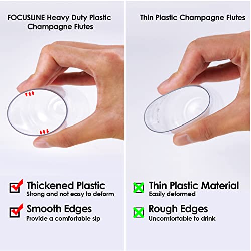 FOCUSLINE 24 Pack 9 Oz Clear Plastic Champagne Flutes, Stemless Plastic Champagne Glasses Clear, Heavy Duty Toasting Glasses, Shatterproof and Disposable Cups Perfect For Any Party