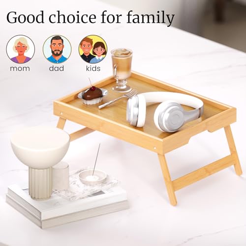 VERTORGAN 3 Pack Bamboo Bed Tray Table with Folding Legs,Breakfast Trays,Serving Tray,Laptop Tray for Working,Food Snack Tray for Bed and Sofa(Natural)