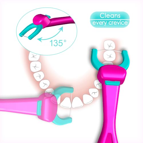 T.Smile Kids Evolutionary Clean Dental Flosser Kit, Child-Sized Handle & Refills, Fluoride Free, for Ages 3+, (Blue Handle + 120 Refills)