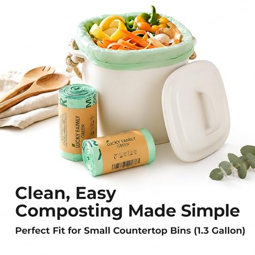 Compostable Trash Bags for Kitchen Compost Bins – 1.3 Gallon Small Compost Bags for Countertop Bin, Green Compostable Bags, BPI Certified ASTM D6400, Leak-Resistant Food Waste Bags (50 Count)