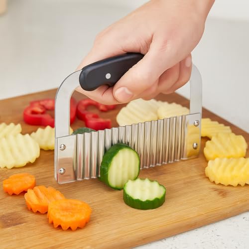 HIC Kitchen Crinkle-Cut Wave Slicer French Fry Vegetable Cutter, Stainless Steel Blade, For Waffle Fries Chips Decorative Vegetables Holiday Meal Prep And Baby-Led Weaning