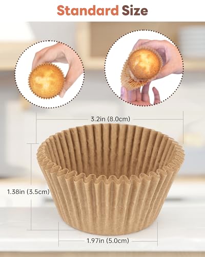 Non-stick 200pcs Standard Cupcake Liners for Baking, Natural, Food-grade Cupcake Wrapper, Greaseproof Parchment Muffin Liners